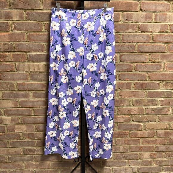 Lea & Viola Purple Floral Wide Leg Satin Pants Size Large NEW - Picture 3 of 6